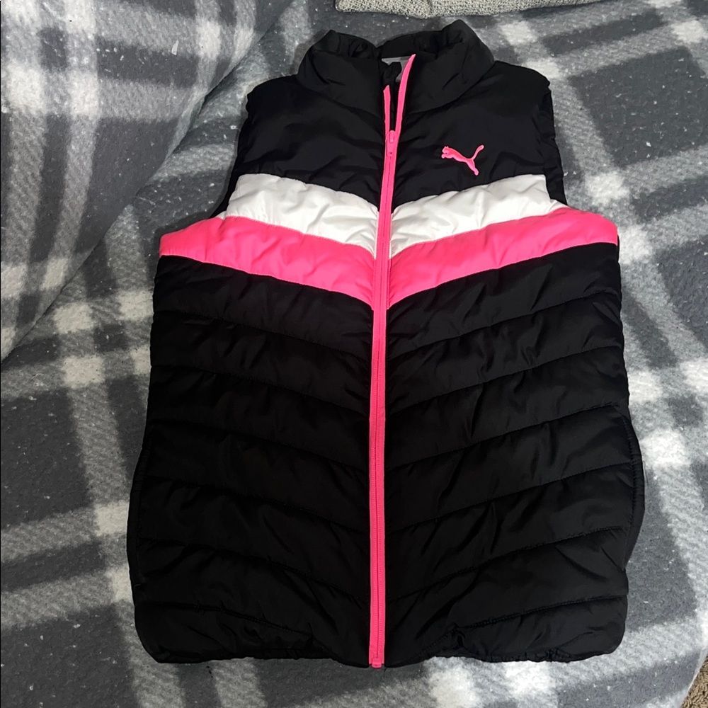 Puma Kids Black and Pink Vest with White Stripe
